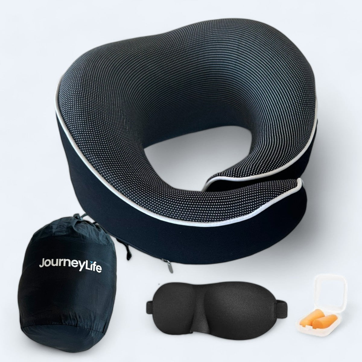 Journeylife Rejse nakkepude med velcro luk - Sort Journeylife Rejse nakkepude med velcro luk - Sort